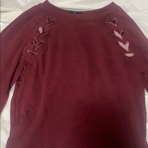 Lace up long sleeve sweatshirt with wide crew neck